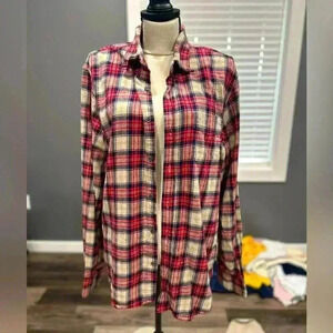 J.Crew Mens Flannel Button Long Sleeve Large Slim Fit Casual Cotton Reds Xmas